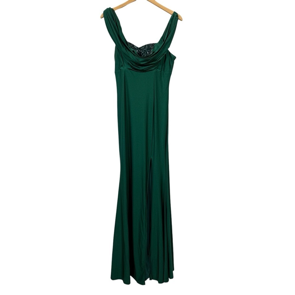 NWT Ricarica Emerald Green Off Shoulder Tie Back Sequin Maxi Prom Women's SIze M